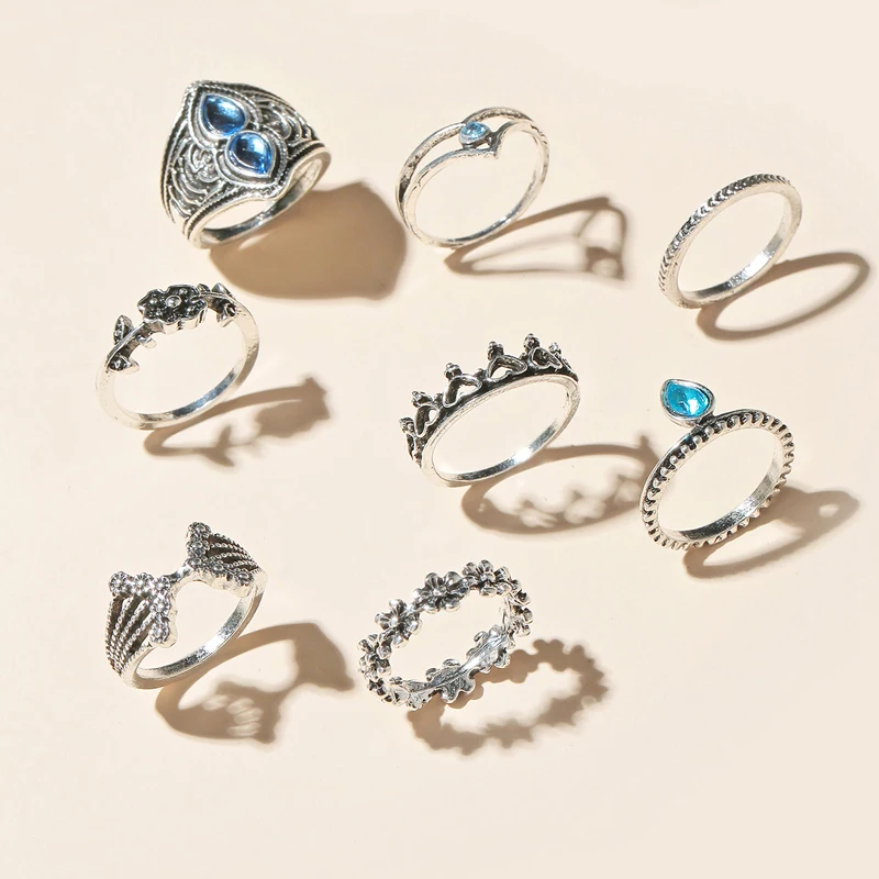 Винтажные золотистые и серебристые кольца с синим кристаллом жемчугом набор