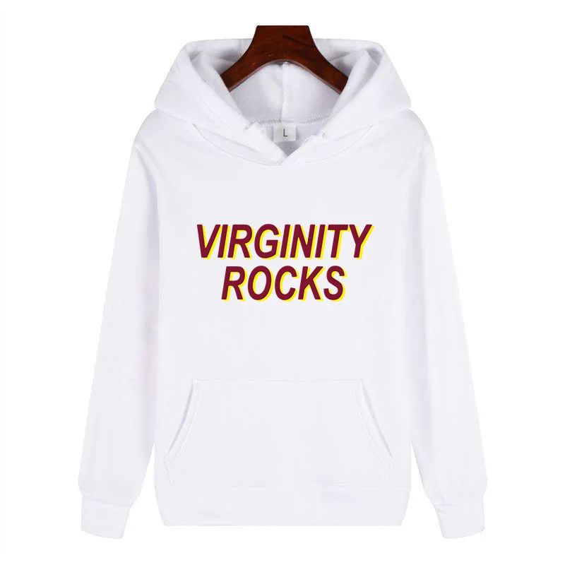 

Толстовка с надписью VIRGINITY ROCKS для мужчин и женщин, толстовка в стиле Харадзюку, толстовка с длинным рукавом, пуловер с капюшоном, модная Толс...