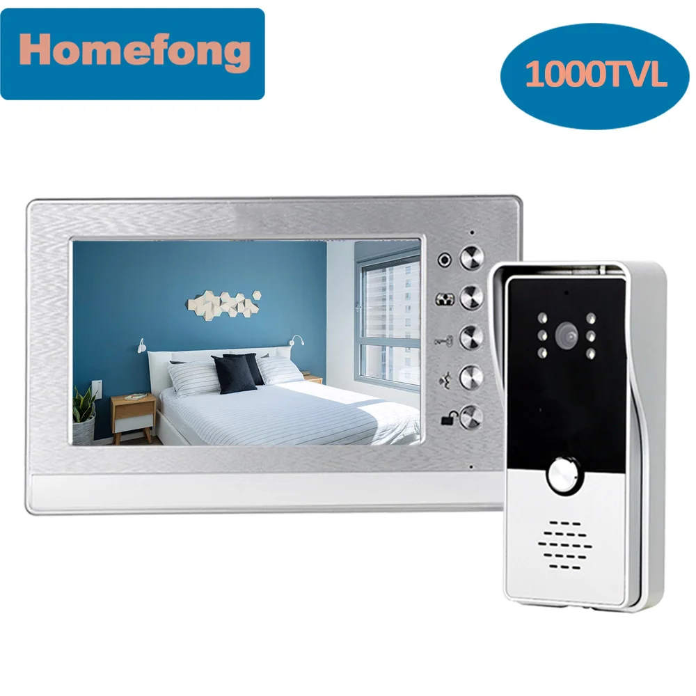 Dragonsview Wired Video Intercom Door Phone System 7 Inch Monitor White Silver Rainproof Outdoor Doorbell Unlock Home Talk