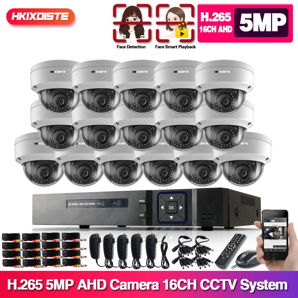 H.265 + 5MP со сверхвысоким разрешением Ultra HD 16CH DVR комплект камер видеонаблюдения