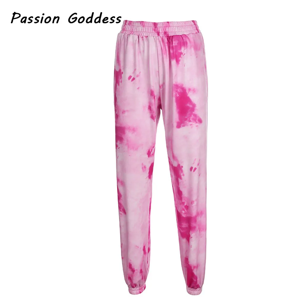 

Colorful Pink Tie-dye Loose Sweatpants Street Women Elastic High Waist Cargo Pants Cool Baggy Pants Joggers Casual Long Trousers