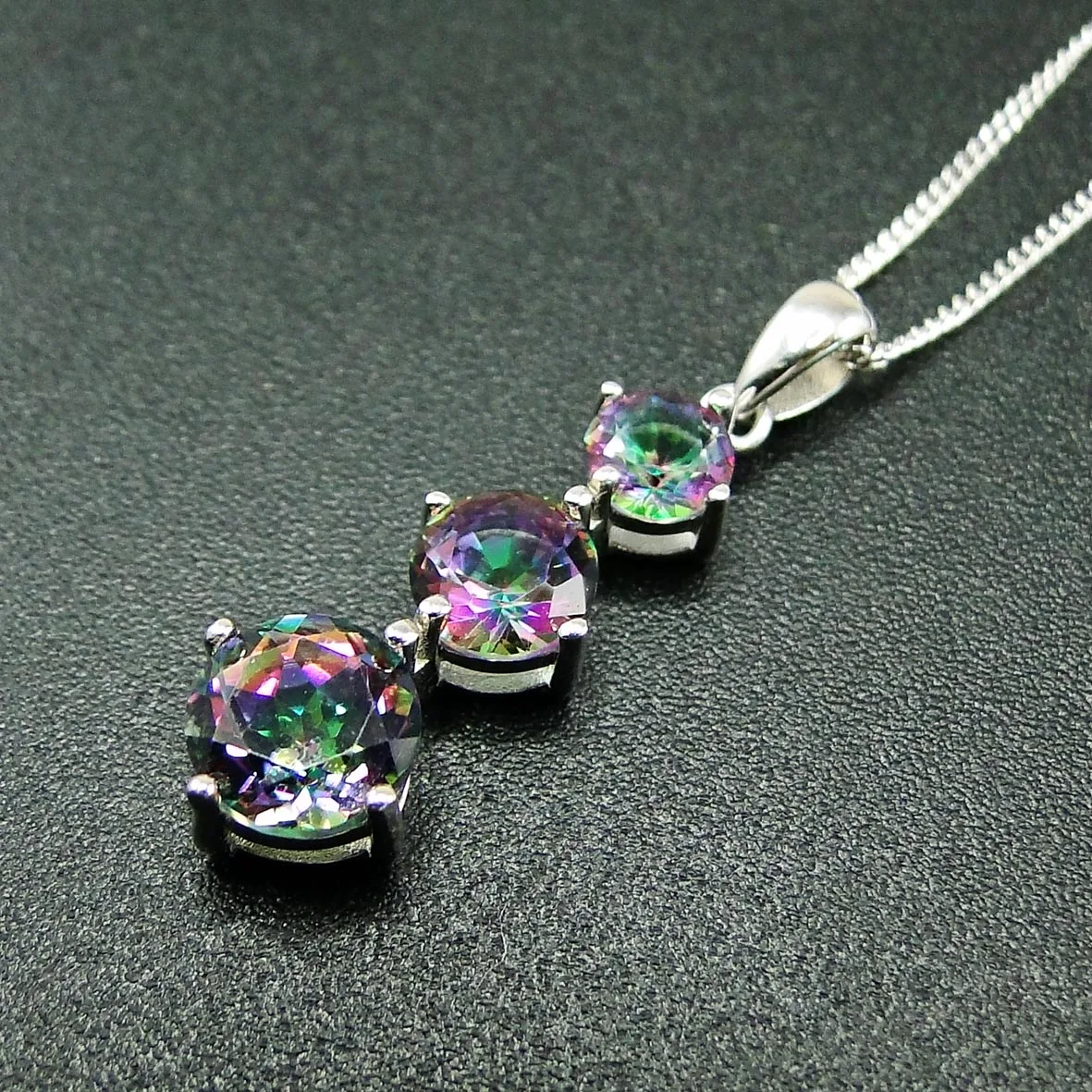 Женское длинное ожерелье из серебра 925 пробы с радужным Мистик топазом|Подвески| |