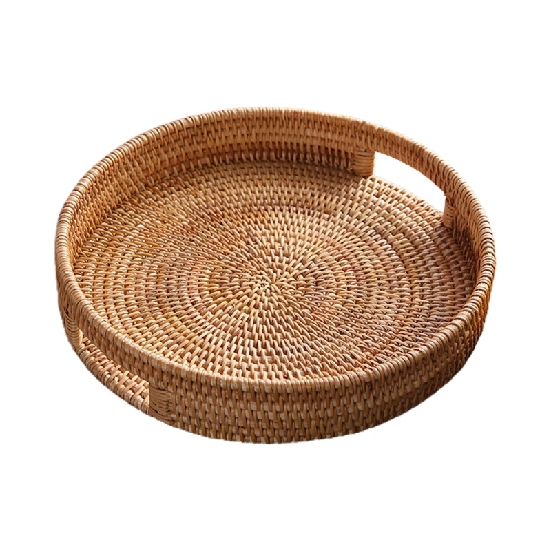 Rattan Snack Storage Tray Round Basket Hand Woven Decor Bread Fruit Food Display R9JC | Дом и сад