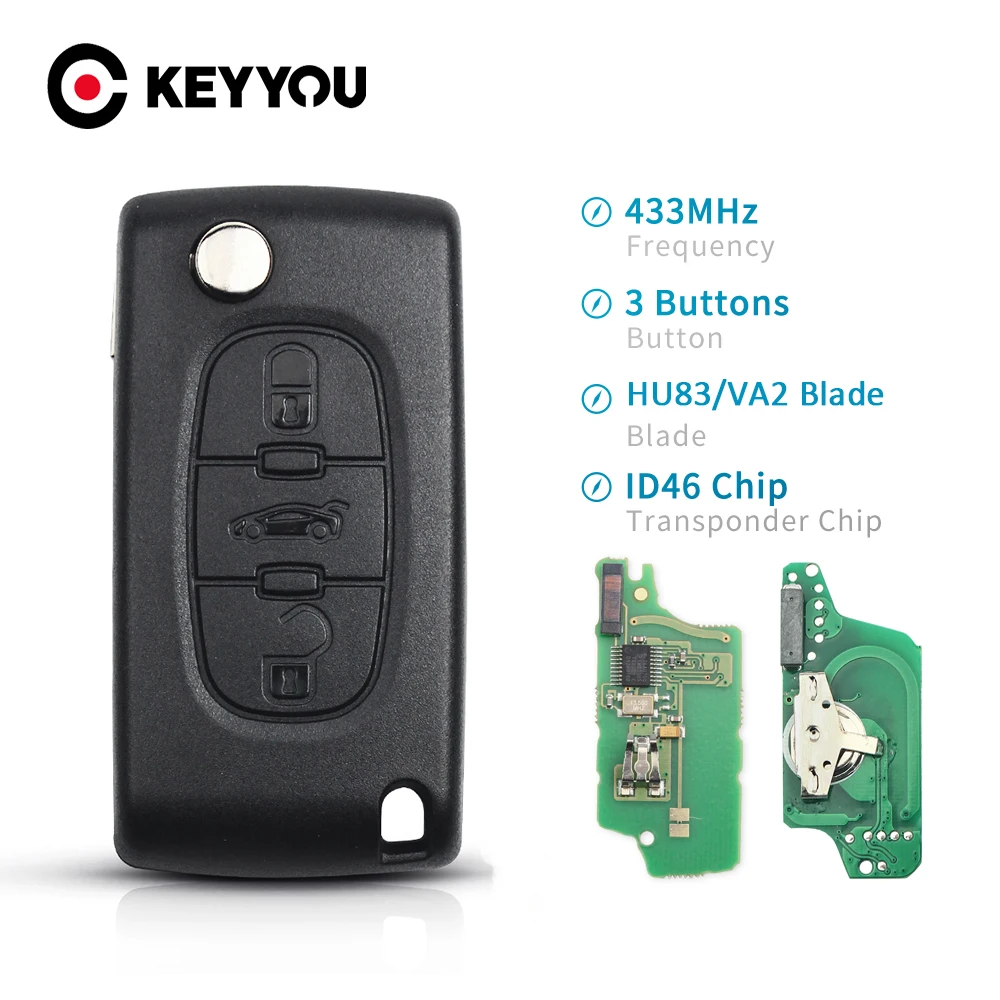 

KEYYOU 433Mhz ASK Car Key For peugeot 207 307 407 208 308 408 607 Partner ID46 PCF7941 Chip Remote Key 3 Buttons CE0523 CE0536