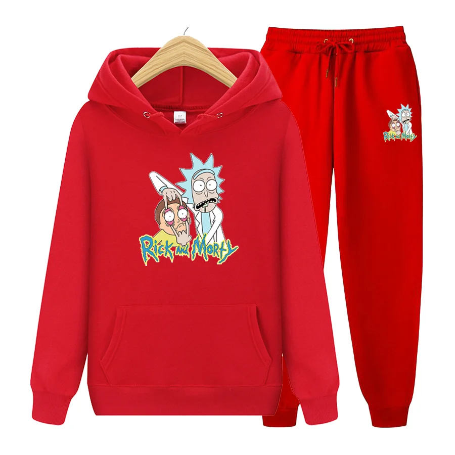 

CHAIYAO Men's Hooded Pants Set Cartoon Pattern Printed Men's And Women's Pullover Fall/Winter Hooded Set Ladies Hooded + Pants