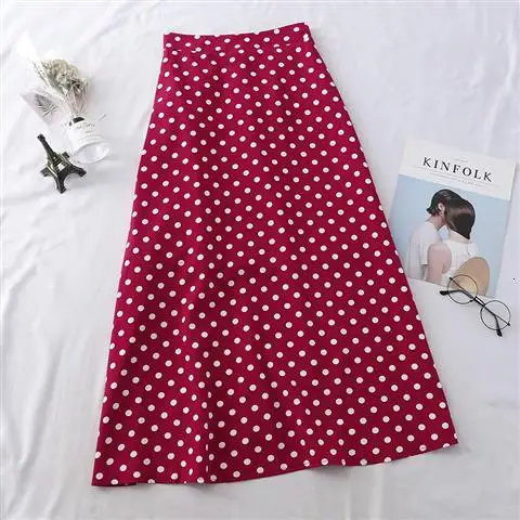 skirt women Для женщин Высокая талия юбка в горошек элегантные средней длины юбки Обёрточная бумага из шифона в горошек юбка корейской моды для беременных женщин - Цвет: skirt women