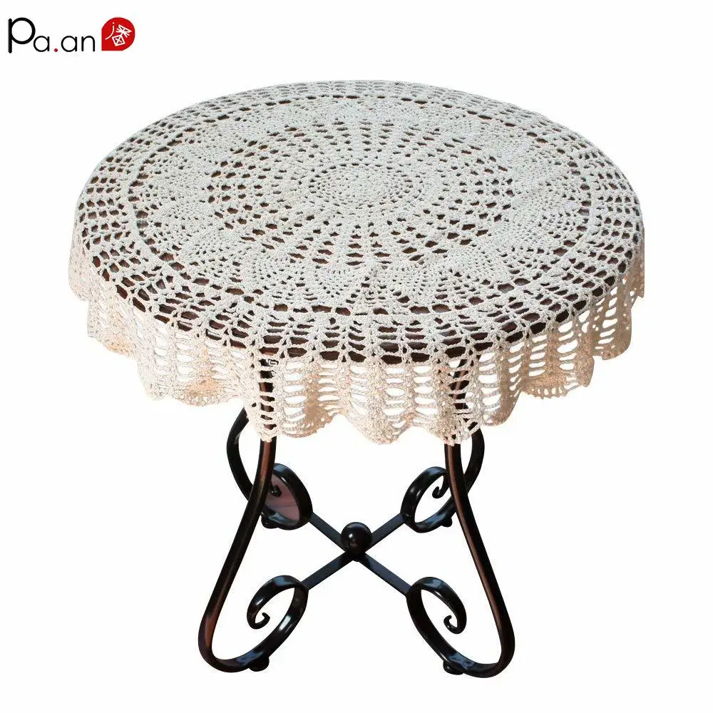 Pa.an ручной работы круглая скатерть скатерти вязание крючком бежевого и белого