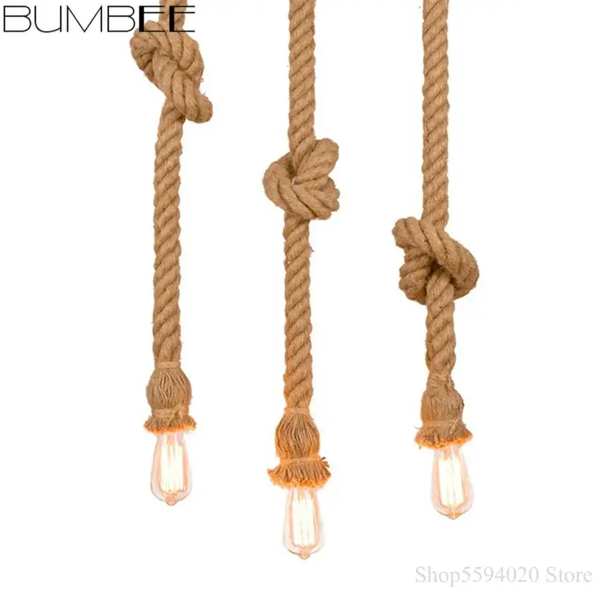 Винтажный подвесной светильник из пеньковой веревки креативный потолочный в