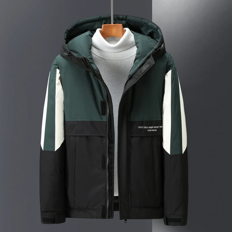 

Vogue Men Down Jacket Nice Hot Chic Patchwork Winter White Duck Down Coat Men's Outwear Thick Warm Hooded Parka High Quality