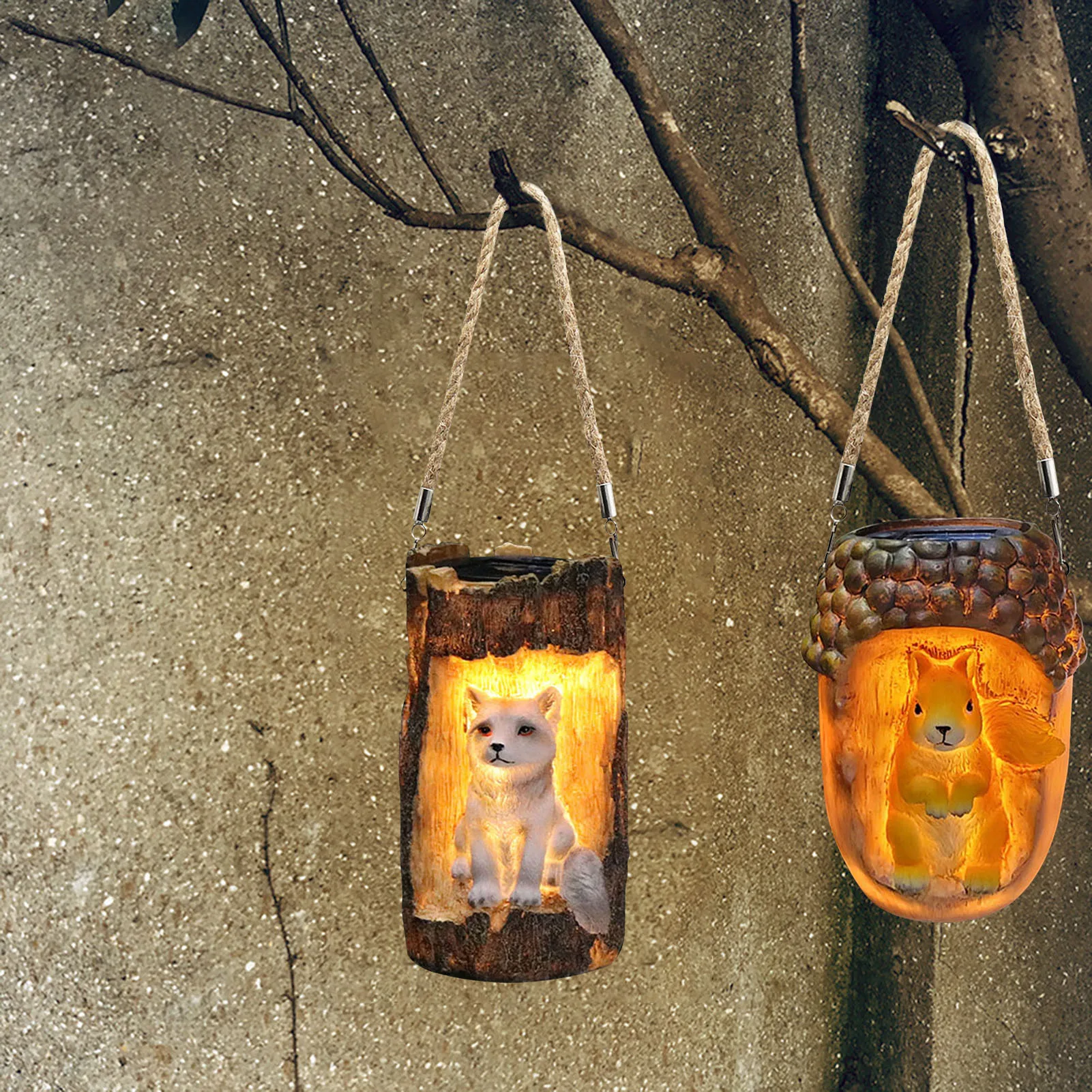 

LED Solar Light Outdoor Solar Powered Lamp Tree Stump Hanging Light Animal Chandelier Garden Yard Landscape Decor Night Light