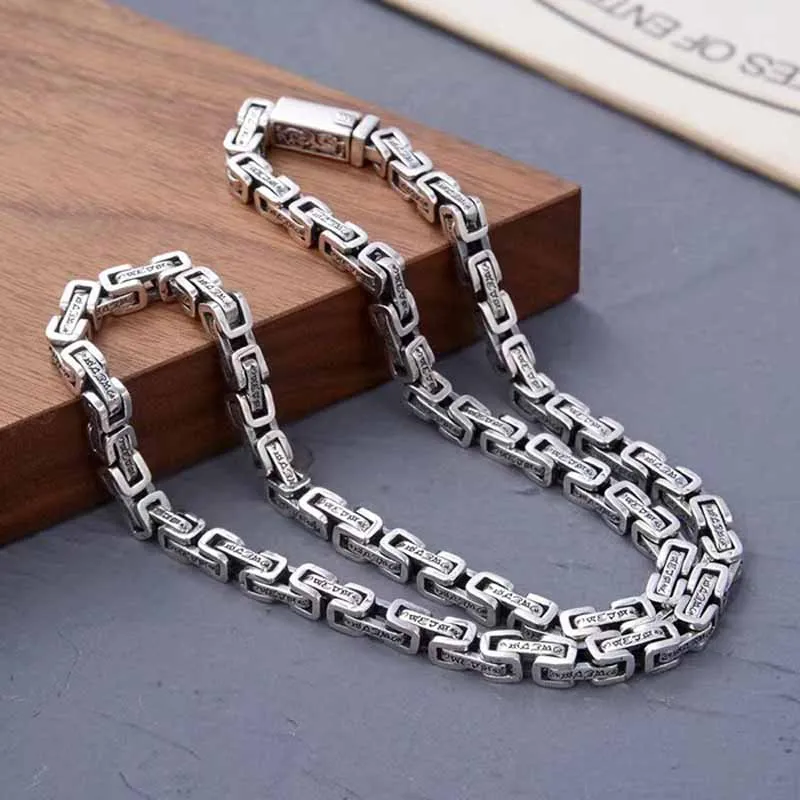 

100% Solid Men 925 Sterling Silver Byzantine Chains Necklace For Mens Womens Fine Hip hop Six Word Link Chain Jewelry set 5mm