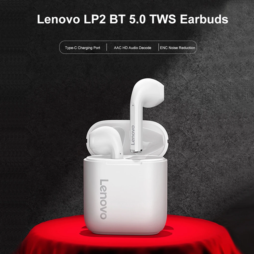 

Original Lenovo LP2 LP1 UPDATED TWS Wireless Earphone Bluetooth 5.0 Dual Stereo Bass Touch Control IPX5 Life Waterproof with MIC