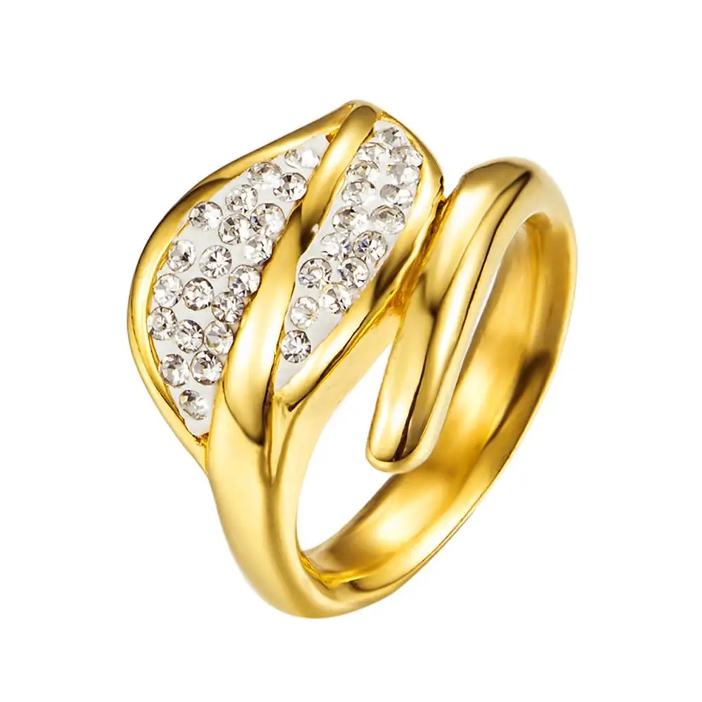 Женское кольцо из нержавеющей стали LUXUKISSKIDS модное Золотое с блестящим