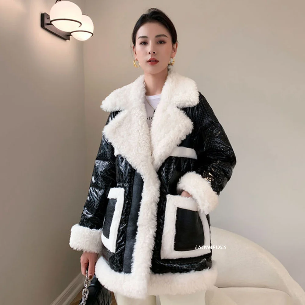 

Женский пуховик средней длины, толстый теплый глянцевый пуховик из 100% натуральной овечьей шерсти, 2021 утиного пуха, зима 9%