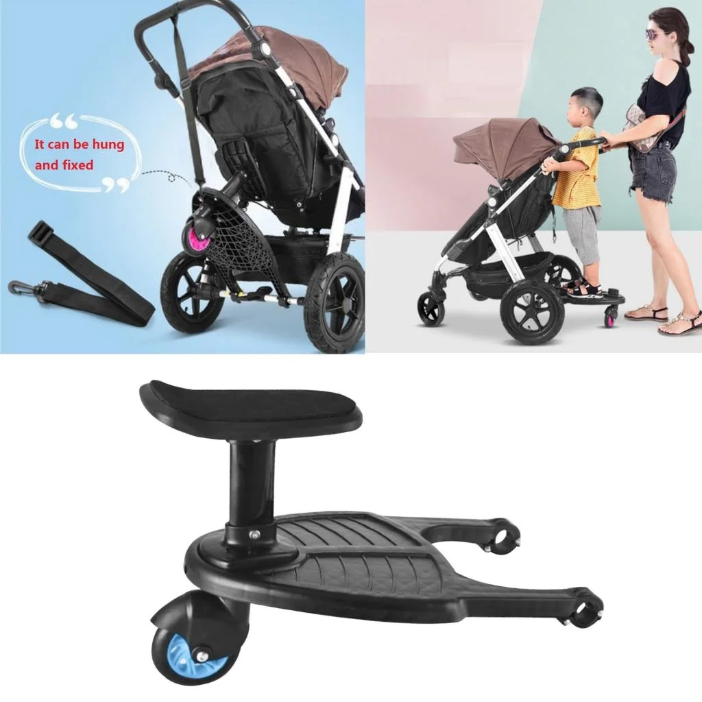 

Comfortable Wheeled Board Stroller Ride On Board Kids Toddler Buggy Pushchair Adaptor Standing Plate for Age 3-7 Child