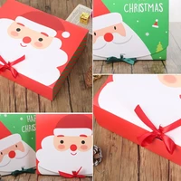 20 pieces christmas candy cookie treat boxes with ribbon bow cute cartoon santa claus print gift wrap pacakge paper case hot