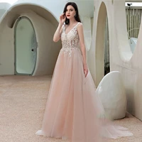 dioflyusa tulle pink v neck a line skirt sexy crochet womans long backless engagement gown cocktail party prom evening dress