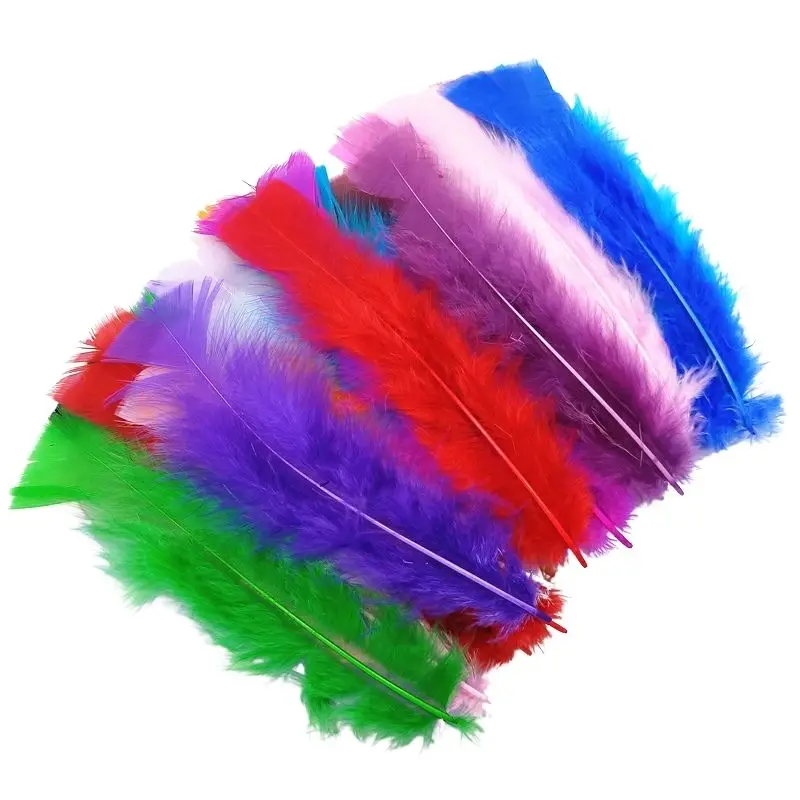 

100pcs Flat Fluffy Colorful Turkey/Chicken FeathersDiy Pheasant Plume for Needlework Decor Clothes Handicraft Accessories10-18cm