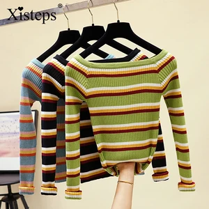 Пуловер женский трикотажный с длинным рукавом и воротником-лодочкой