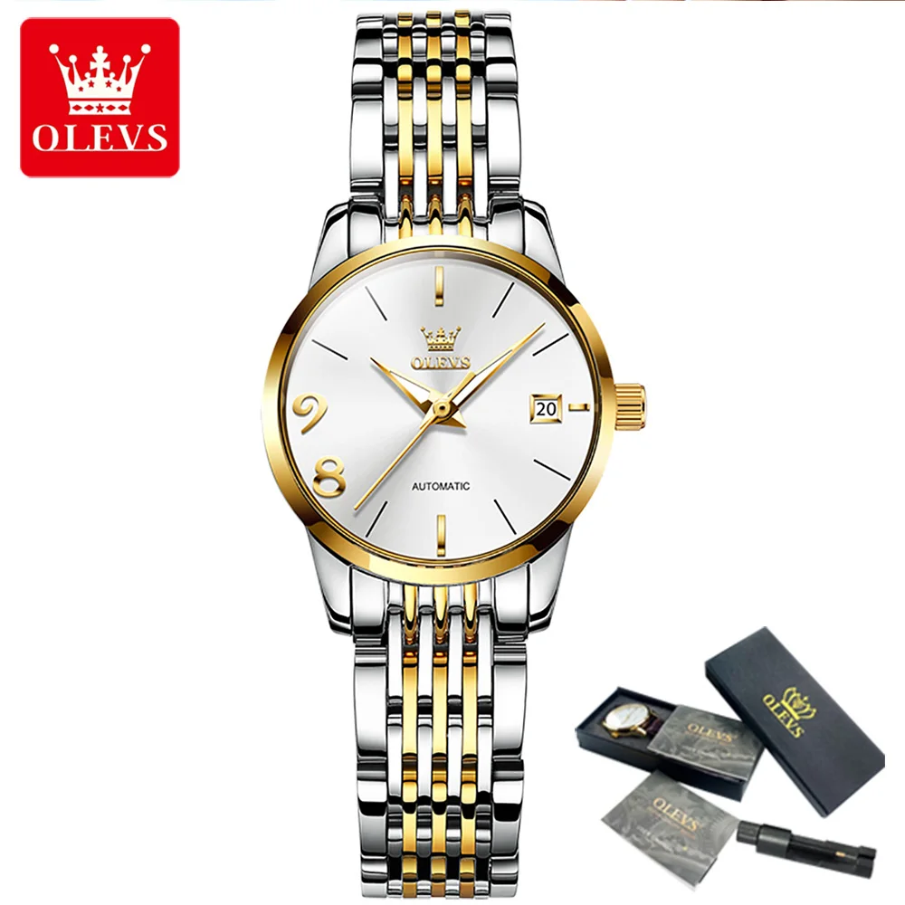 Enlarge OLEVS Luxury Brand Automatic Watch for Women Stainless Steel Strap Mechanical Watch Waterproof Female Clock Montre Femme