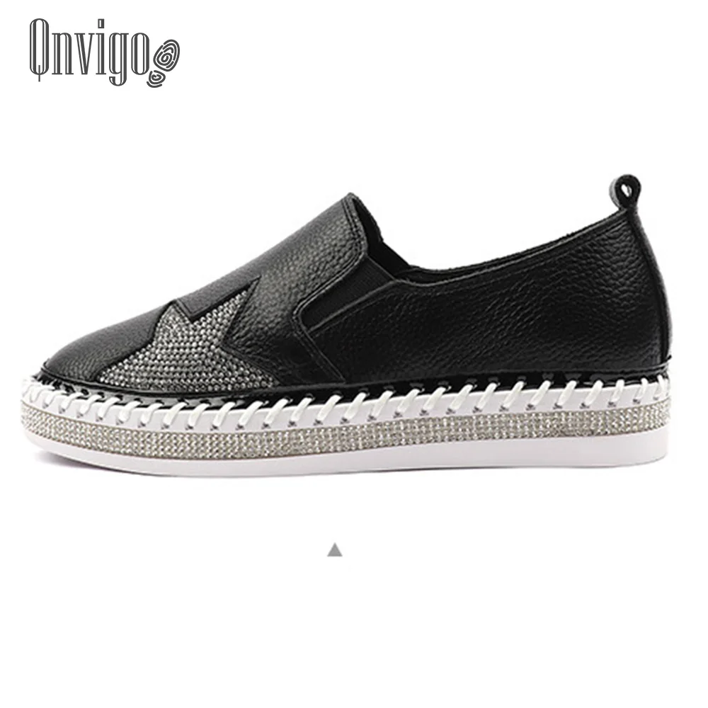 Блестящие женские кроссовки Qnvigo лоферы женская обувь кожаные туфли со звездами