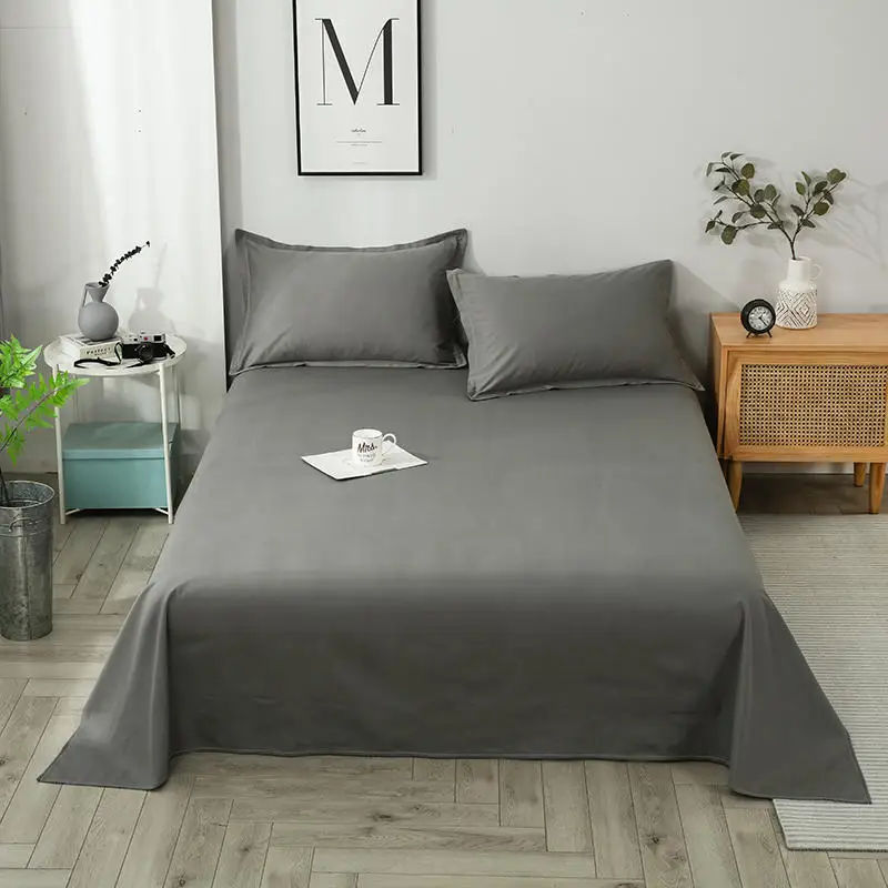 

1pc 100% Cotton Flat Sheets Single Size Gray Color Bed Linens juegos de sabanas Bedsheet For Double Bed Sheet(no pillowcase)