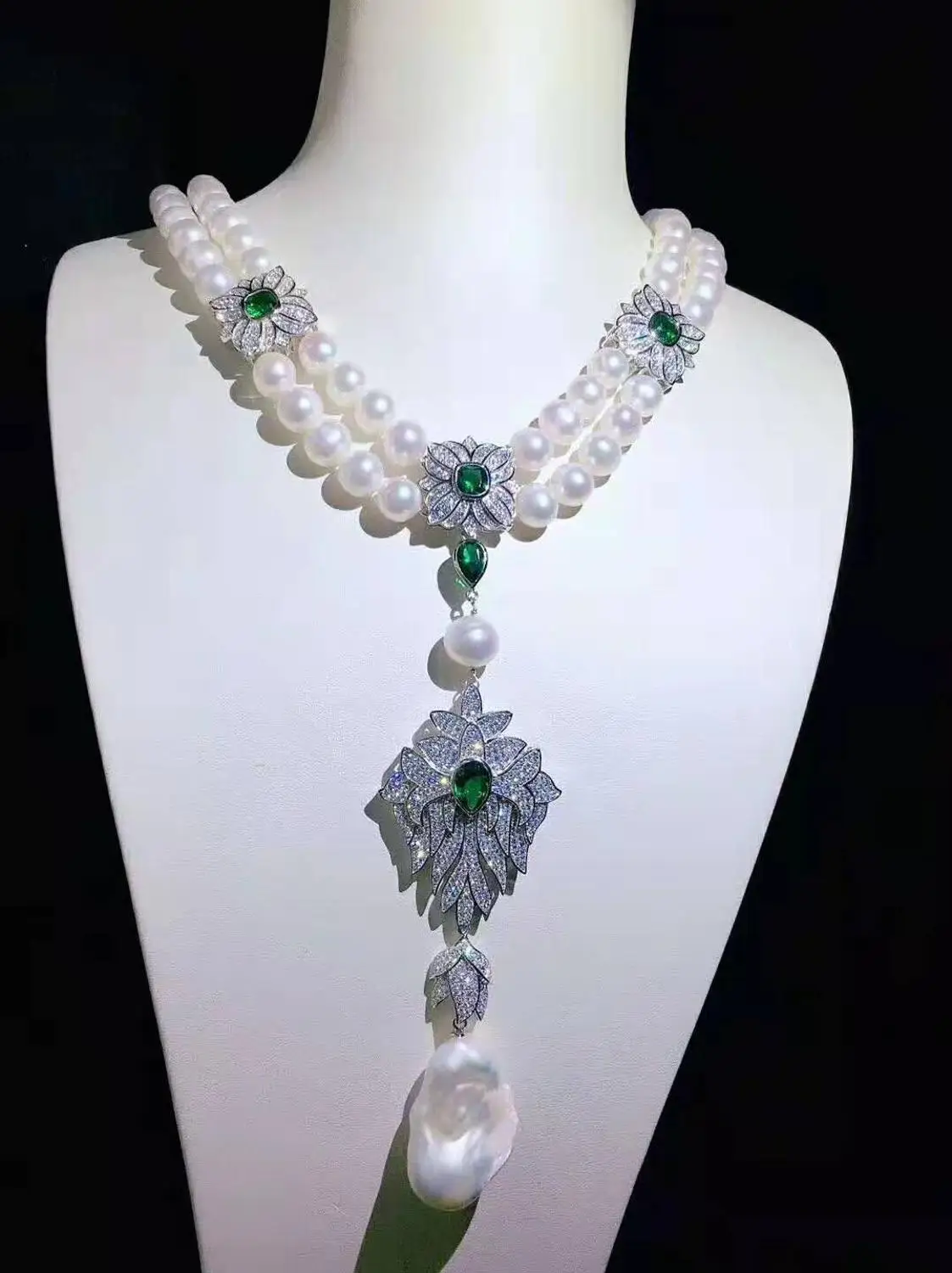 

Hand knotted 53-55cm 2rows 7-8mm natural white freshwater cultured pearl sweater chain pendant necklace fashion jewelry
