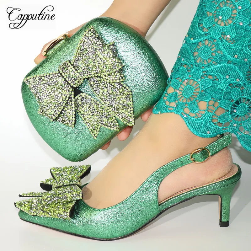 Новинка комплект из женских туфель и сумочки со стразами в африканском стиле на