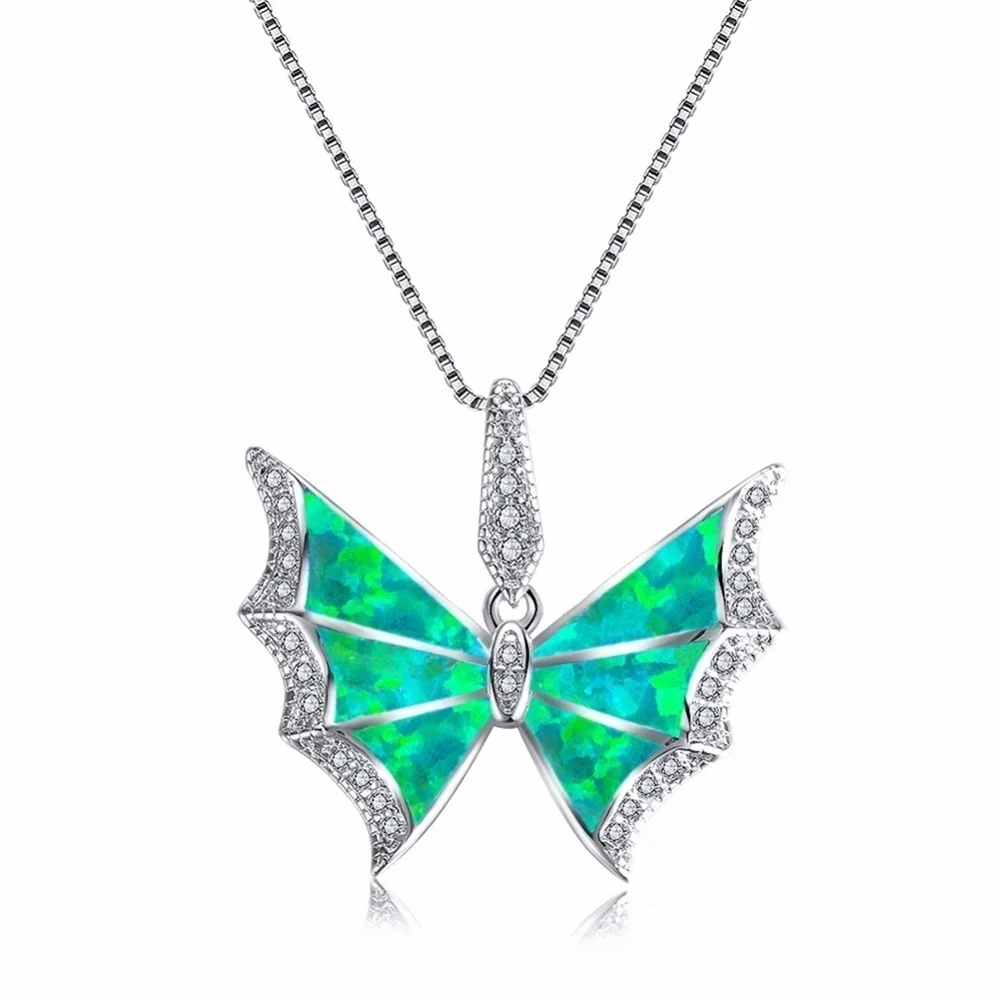 Винтажное ожерелье с имитацией опала модное подвеской в виде бабочки из