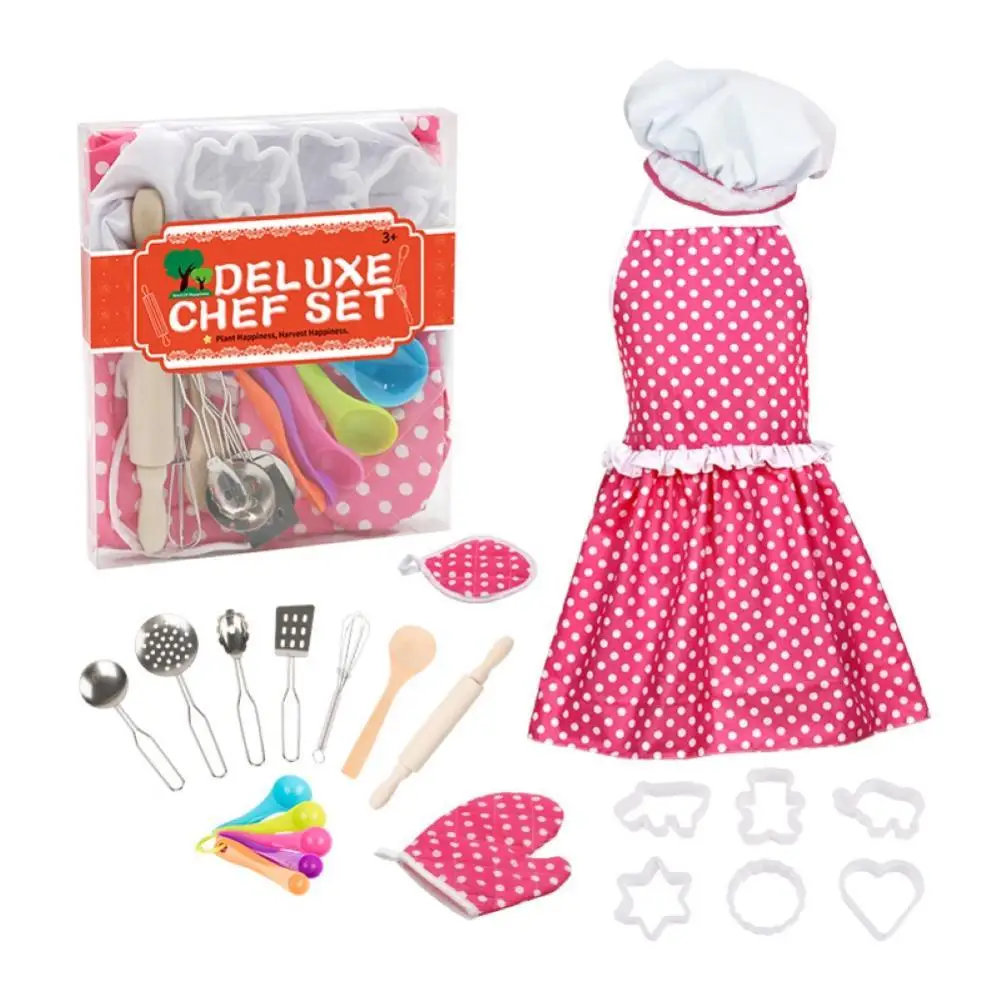 22Pcs/Set Girl Kids Kitchen Role Play Cooking Apron Chef Hat Baking Tools Set Toy |