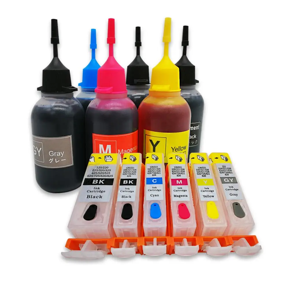 6 цветов PGI-425 CLI-426 набор для наполнения чернил совместим с Canon PIXMA MG8140 MG6140 MG6240 MG8240 принтеры PGBK BK C M Y GY