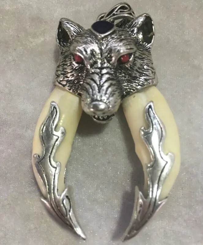 Китайская антиeke Dubbele Boar Tooth Zilveren Wolf Beschermende Вешалка для талисмана