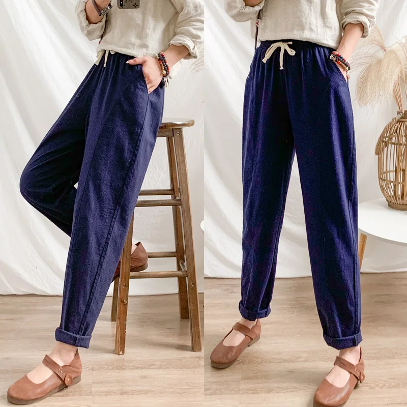 Женские хлопковые брюки Длинные шаровары на весну и лето повседневные из хлопка