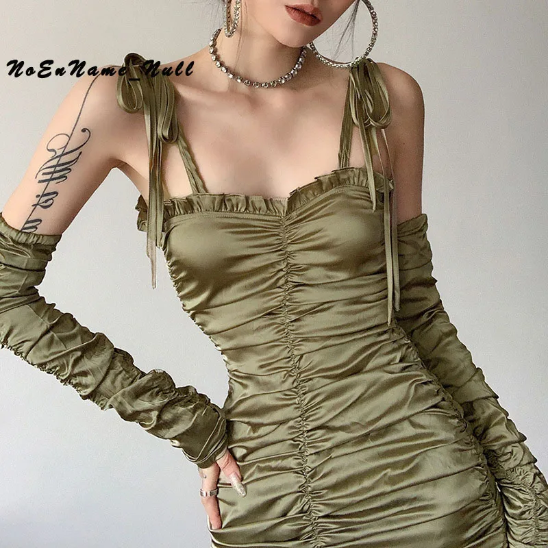 

Summer new women Sexy Skinny dress Gothic Streetwear solid color slim fit high waist wrap hip fashion pleated suspender dress