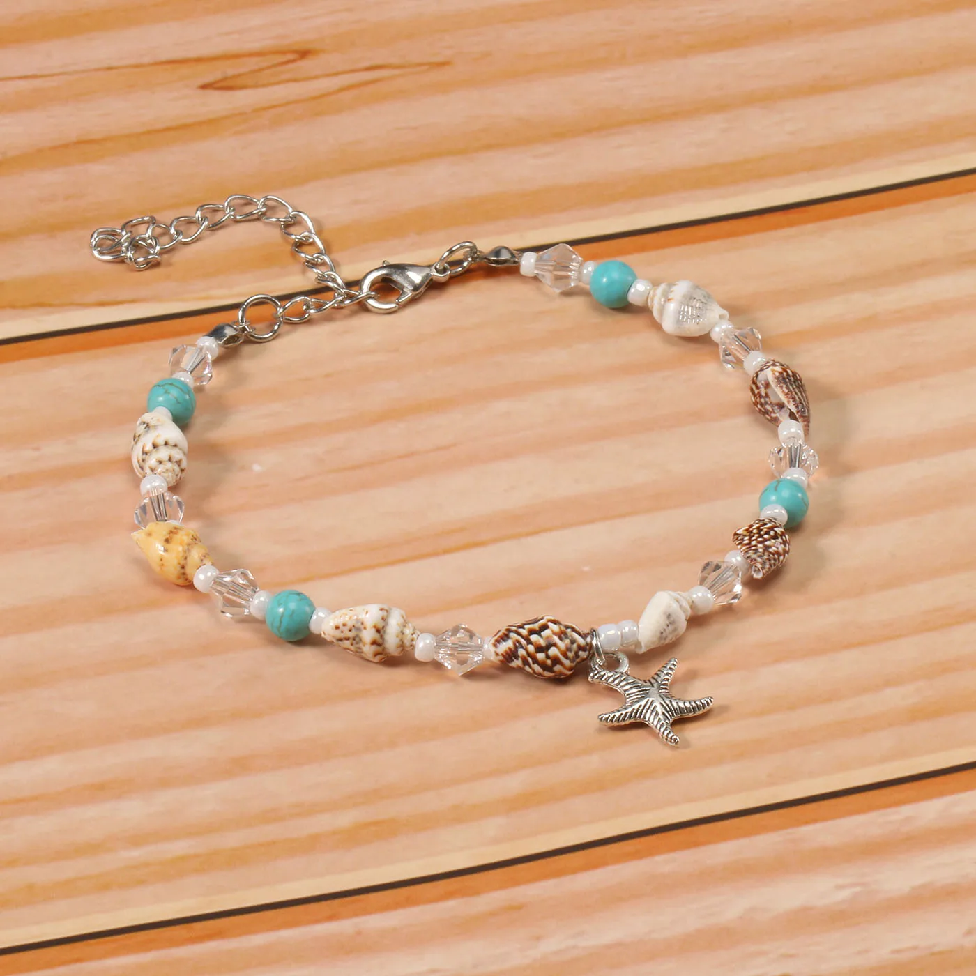 Цепочка на ногу из цинкового сплава с подвеской в виде морской улитки и звезды