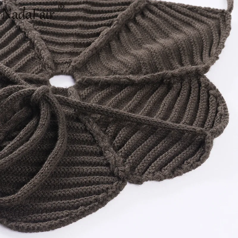 

Nadafair Flower Shape Knitted Sexy Tops Summer Backless 2021Off Shoulder Tank Camis Ring Halter Mini Cute Y2K Crop Top Women