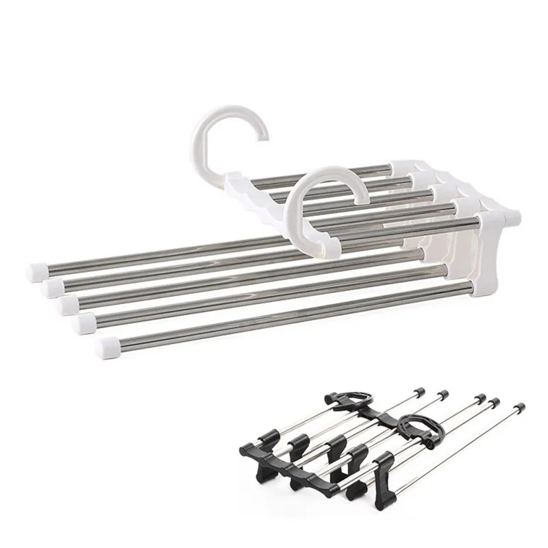 Hangers 5 in 1 Pant Rack Portable Multi-function Stainless Steel Pants Hanger Clothes Wardrobe Magic Hangers for Clothes Pants