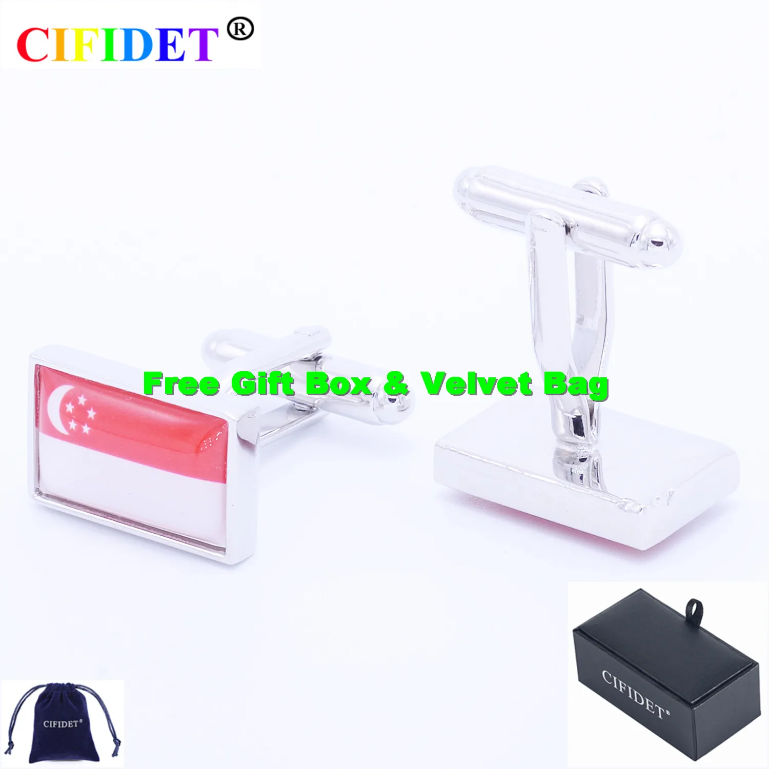 

Патриотическая запонка с флагом Сингапура, с бархатной сумкой и подарочной коробкой