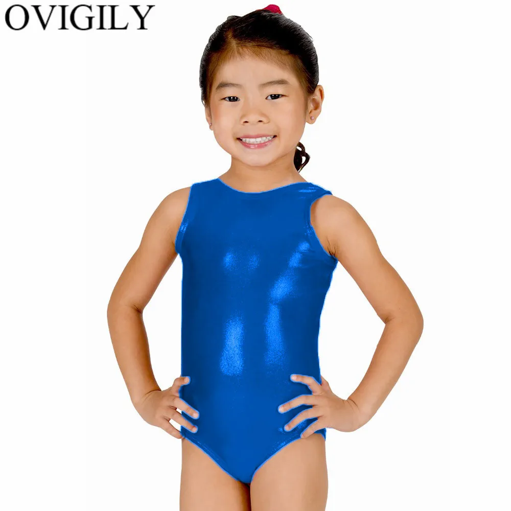 Royal Blue OVIGILY девушка серебряные Купальник для балета, танцев, Детские лайкра Красная Майка; Одежда для танцев для детей Блестящий металлический гимнастические костюмы для мальчиков - Цвет: Royal Blue