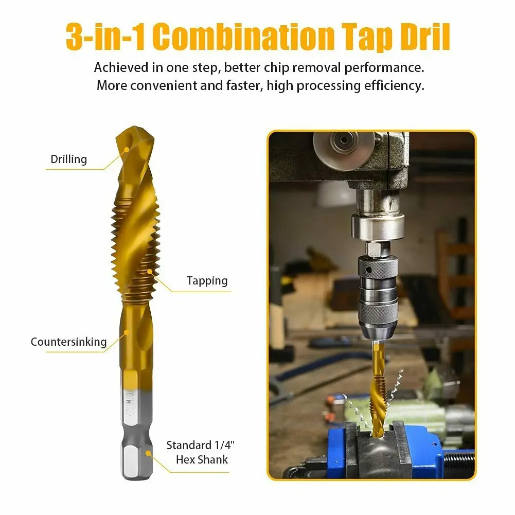6 шт. М3-М10 комбинированное сверло из быстрорежущей стали с титановым покрытием 1/4