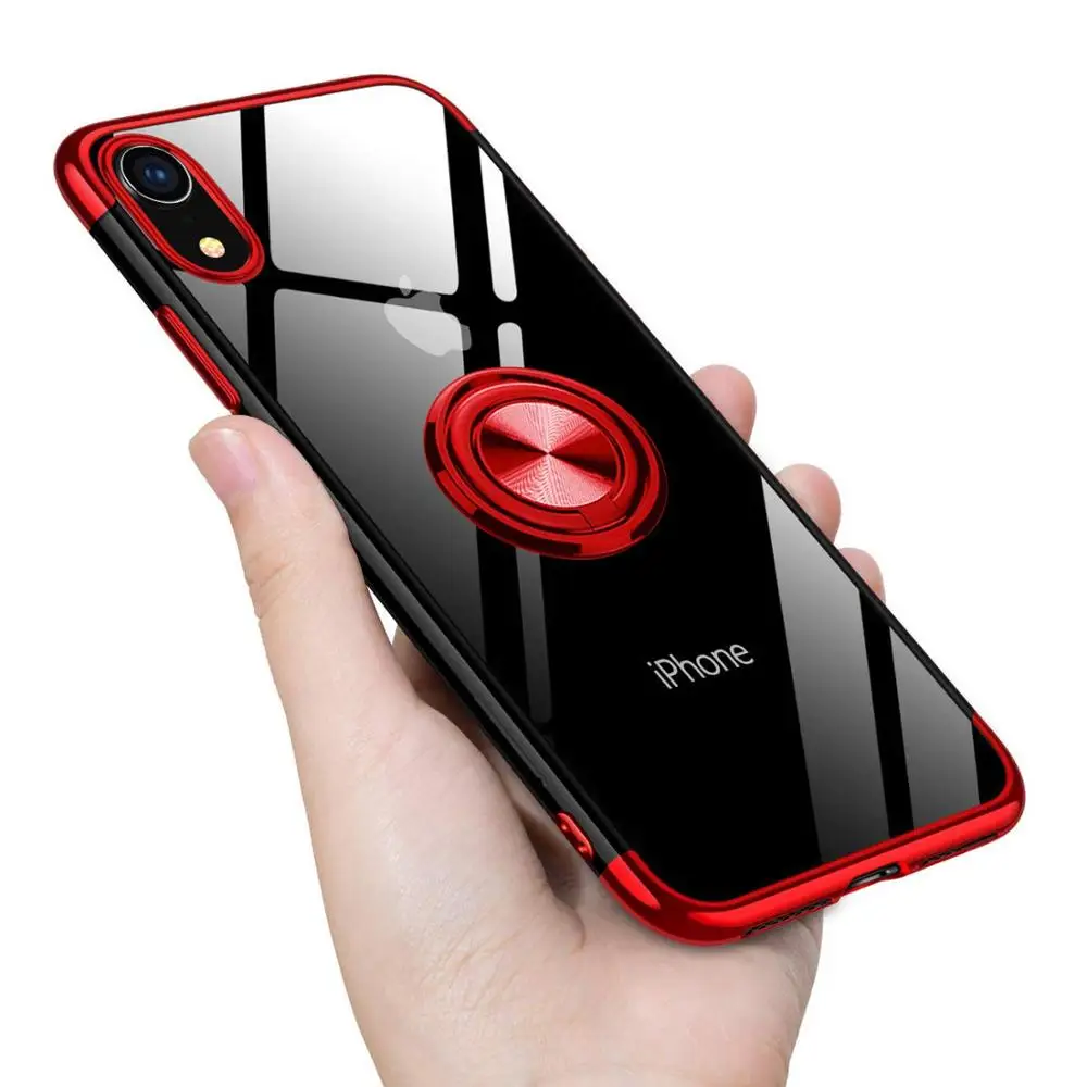 Красный Чехол для iPhone XR с магнитным кольцом, мягкий прозрачный защитный чехол для iPhone X R XS Max 11 Pro 8 Plus 7 6 6 S, аксессуары - Цвет: Красный