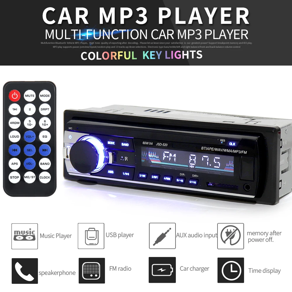 

Universal JSD-520 In Dash 12V Multifunctional Car Stereo Radio FM Aux Input MP3 Audio Player with USB SD ISO Port