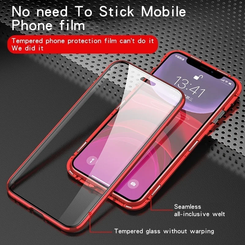 Магнитный металлический двухсторонний стеклянный чехол для телефона iPhone 12 Mini 11