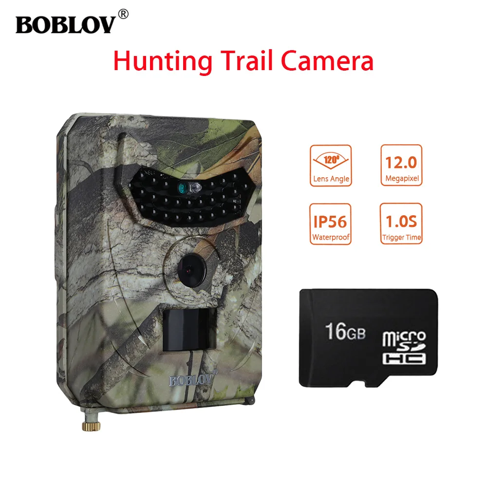 

BOBLOV PR-100 12MP 1080P HD LED Hunting Night Vision Trail Wildlife Camera 1S Trigger Time 120 Wide Angle IP56+16GB Photo Traps