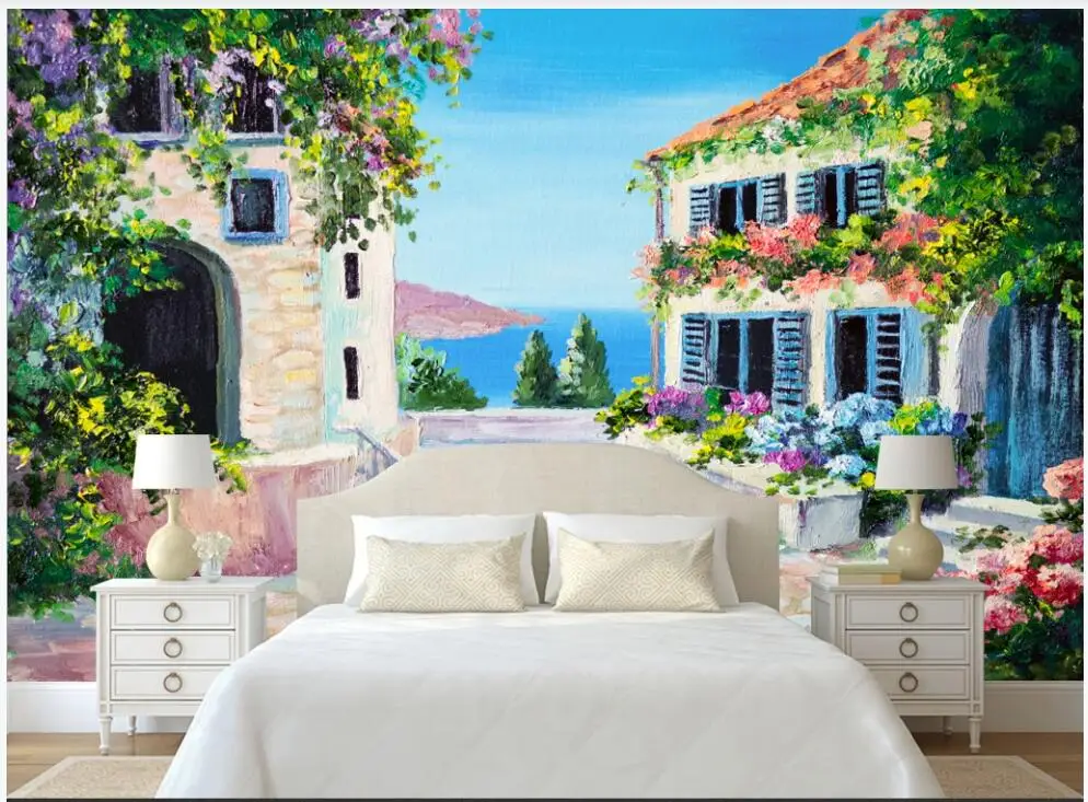 Настенные 3D-обои на заказ живопись маслом в европейском итальянском городке
