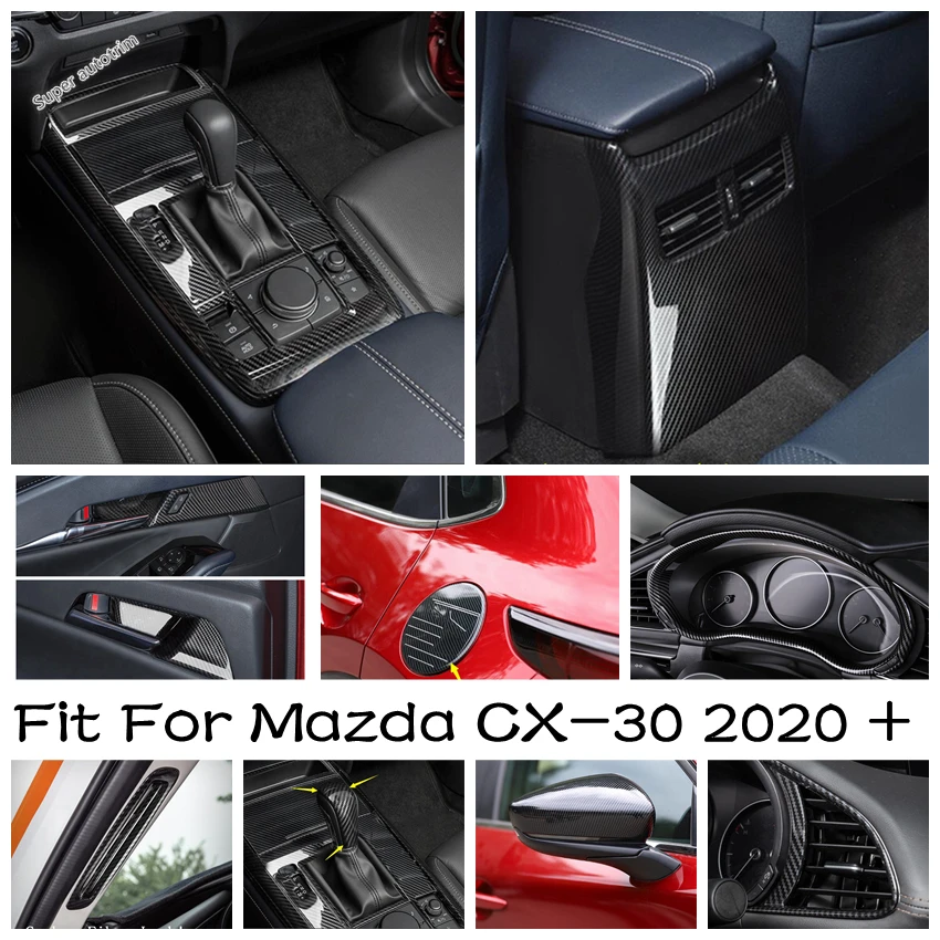 

Carbon Fiber Look Dashboard / Gear Shift Knob / Door Bowl / Rearview Mirror Cover Trim Accessories For Mazda CX-30 2020 - 2022