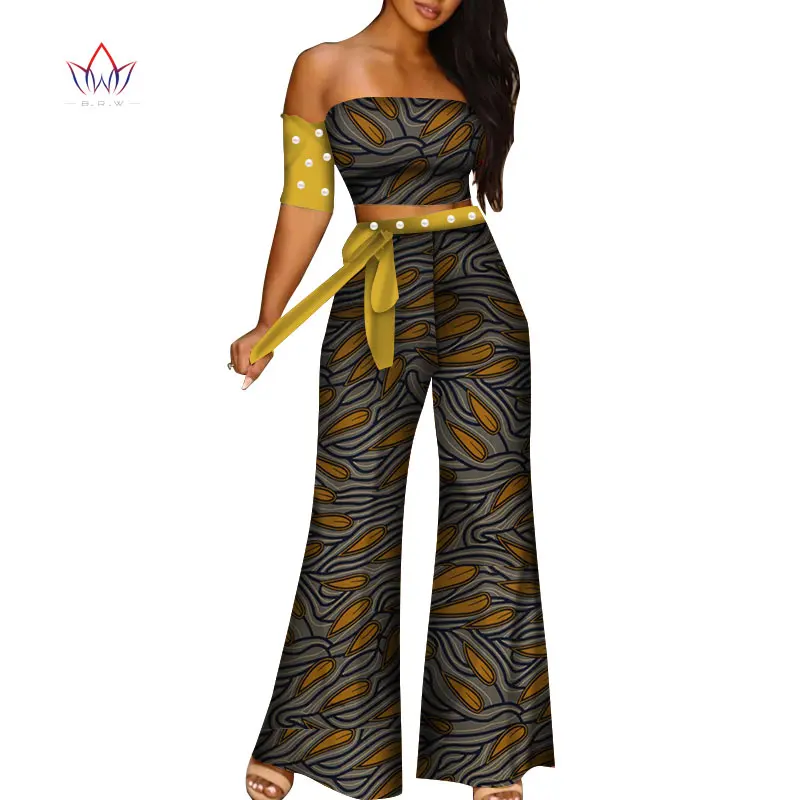 2 Piece Set African Women Sexy Top and Pant T Shirt Tops Dashiki Print Trousers Peal Clothing Customize WY5012 | Тематическая