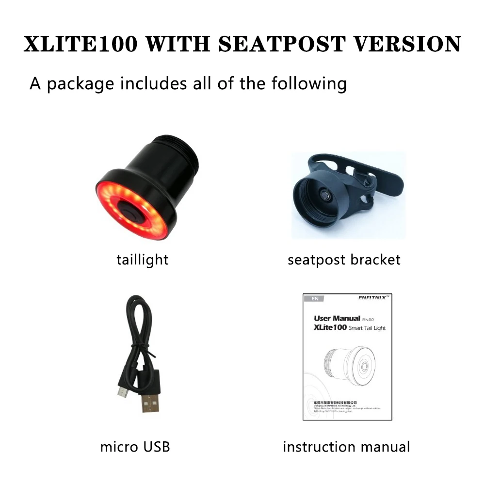 Enfitnix XLITE100 велосипедный фонарь задний фонарь для велосипеда автоматический запуск/стоп-сигнал обнаружения тормоза IPx6 Водонепроницаемый светодиодный Аккумуляторный габаритные огни для велосипеда - Цвет: Seatpost version