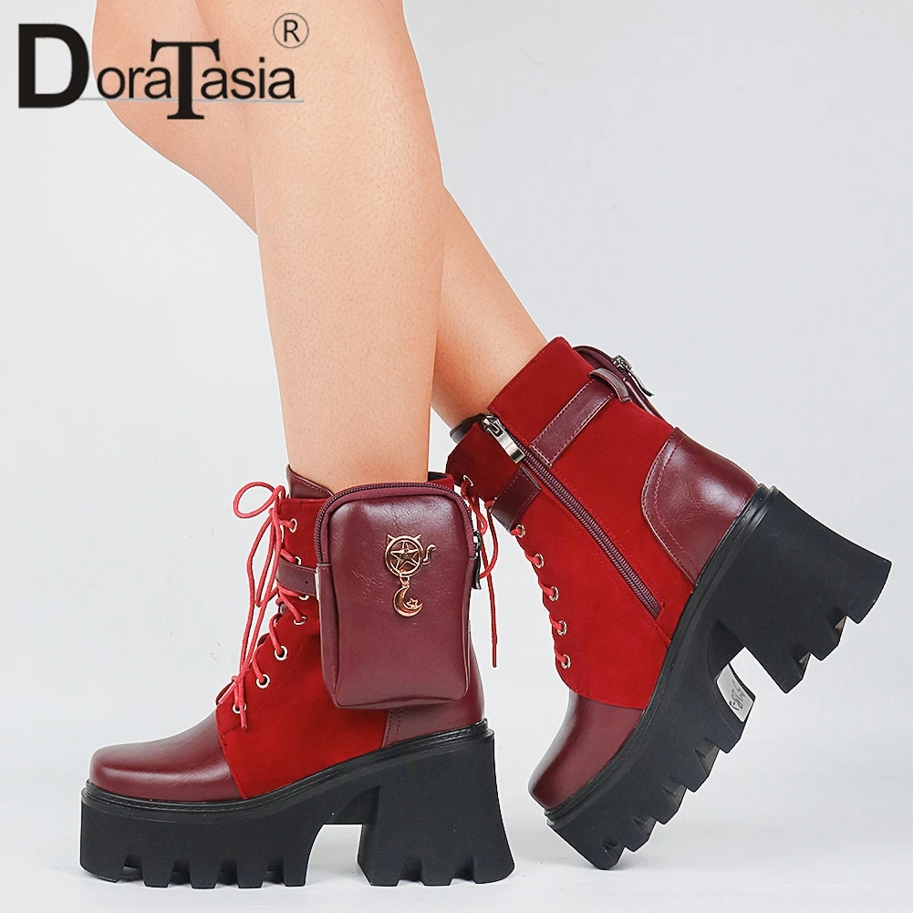 

DORATASIA Brand New Female Platform Patchwork Ankle Boots Fashion Metal Small Packet Boots Women Chunky High Heels Shoes Woman