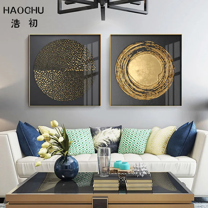two pictures HAOCHU 3D Настенный художественный плакат и печатная графика абстрактный золотой черный белый холст картина домашний декор настенные картины для гостиной - Цвет: two pictures